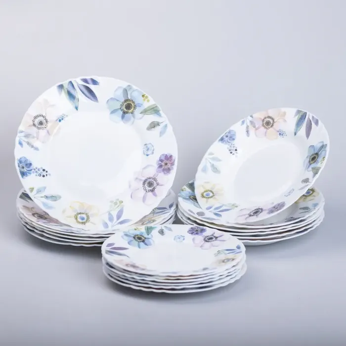 Столовий керамічний сервіз на 6 персон 18 тарілок Білий з квітами (HP-7-717) - зображення 7
