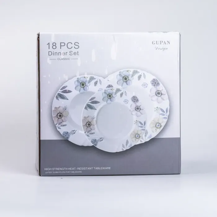 Столовий керамічний сервіз на 6 персон 18 тарілок Білий з квітами (HP-7-717) - зображення 9