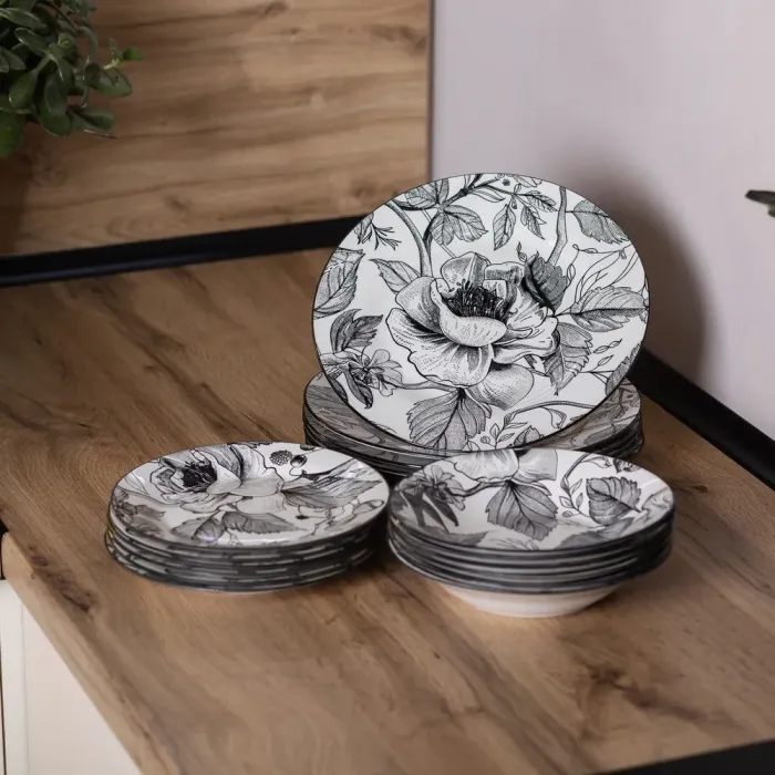 Столовий керамічний сервіз на 6 персон 18 тарілок сірий (HP-7-721) - зображення 7