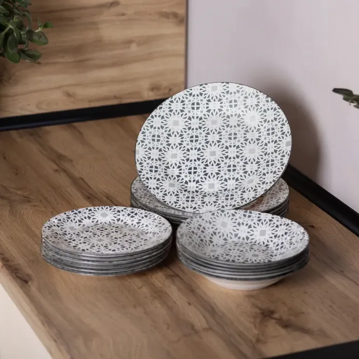 Столовий керамічний сервіз на 6 персон 18 тарілок сірий (HP-7-720) - зображення 8