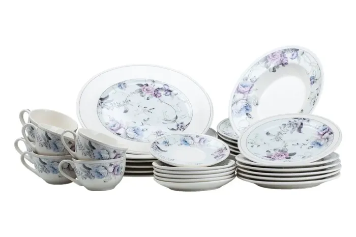 Столовий керамічний сервіз на 6 персон на 30 предметів білий з квітами (HP23421) - зображення 1