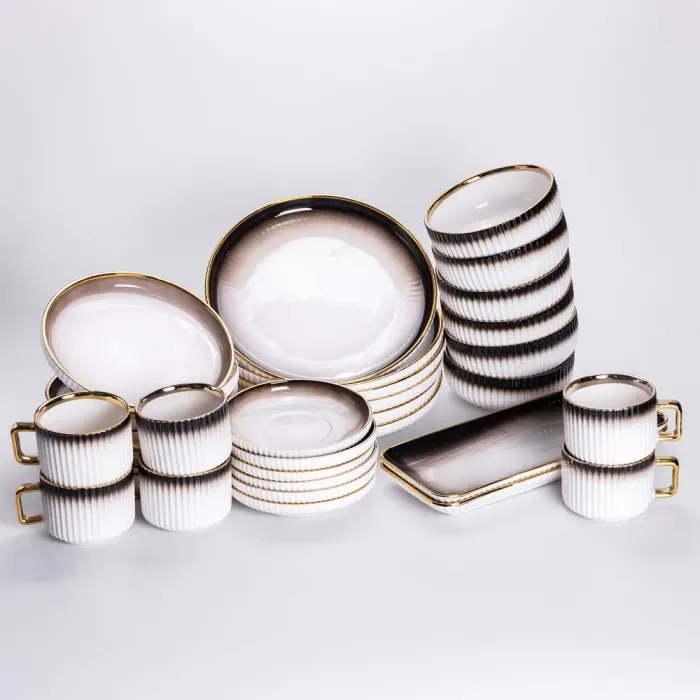 Столовий сервіз на 6 осіб з порцеляни 32 предмети Коричневий HP-26-13BR (HP-26-13BR) - зображення 1