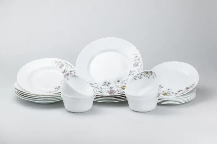 Столовий сервіз тарілок 24 штуки керамічних на 6 персон Білий з розписом квіти (HP23407) - зображення 1
