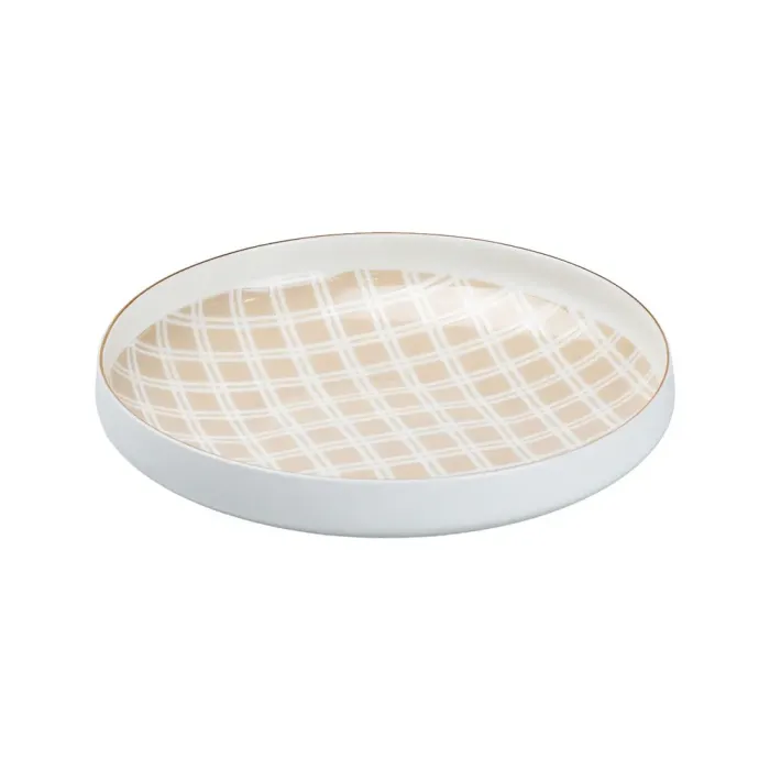 Столовий сервіз тарілок 24 штуки керамічних на 6 персон Бежевий клітинка квіти (HP23414) - зображення 3