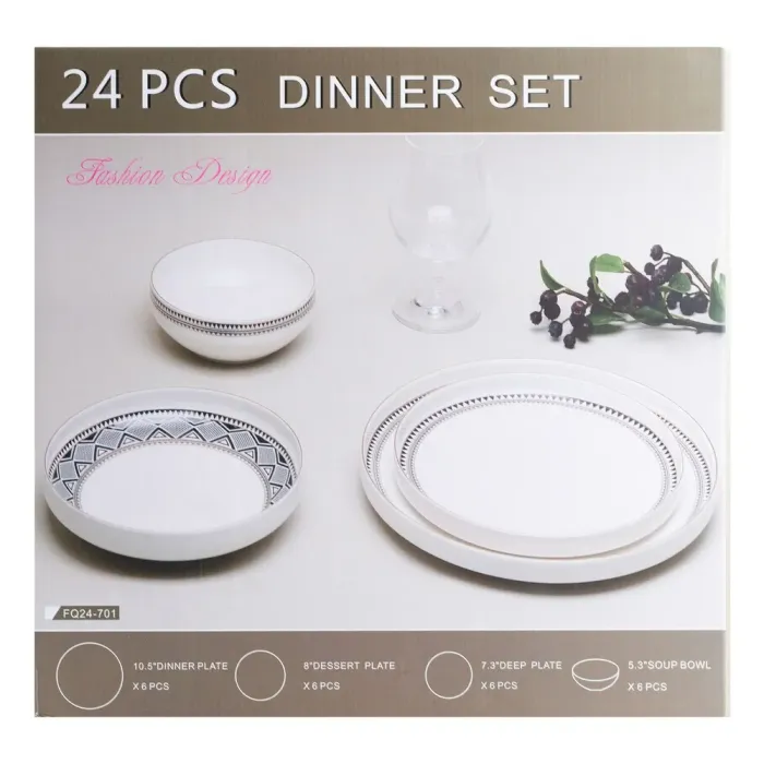 Столовий сервіз тарілок 24 штуки керамічних на 6 персон Бежевий клітинка квіти (HP23414) - зображення 6