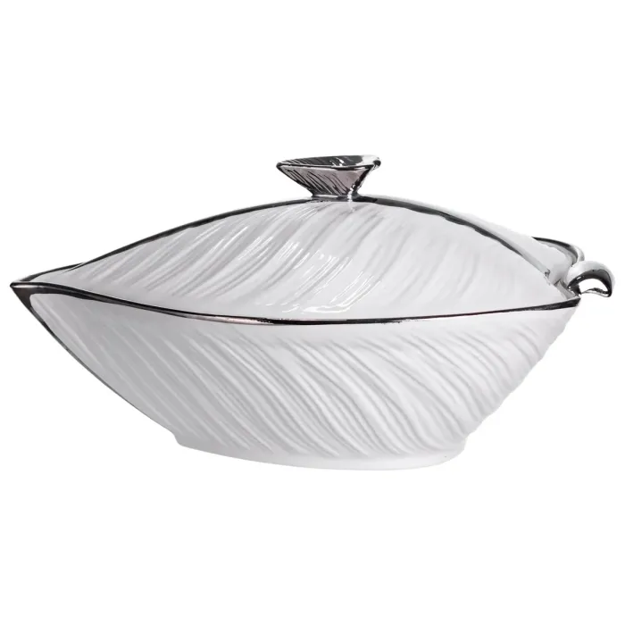 Супниця 800 (мл) порцелянова 26×18×14 (см) з кришкою Білий з сріблом XL-4074AS (XL-4074AS) - зображення 2