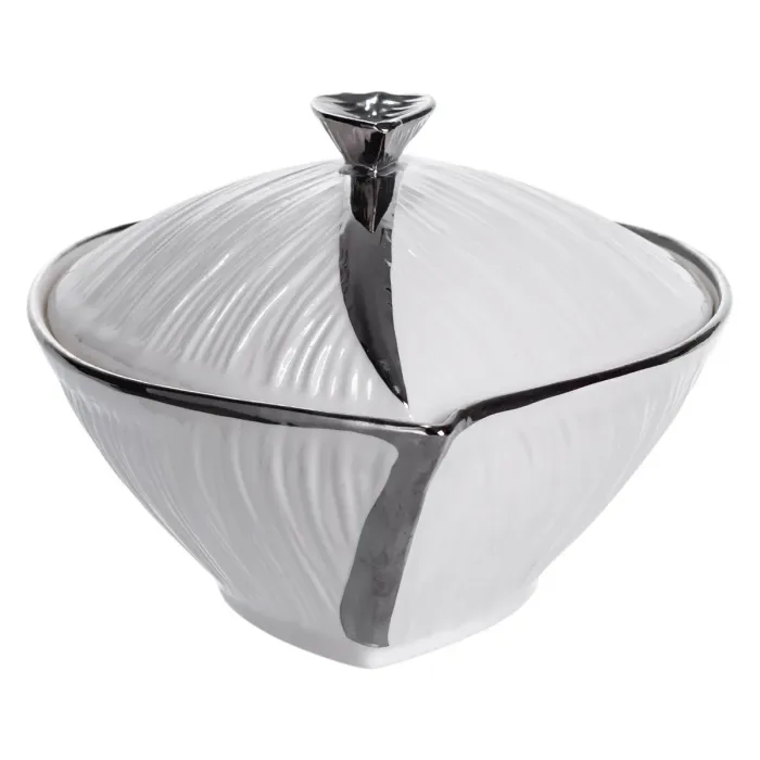 Супниця 800 (мл) порцелянова 26×18×14 (см) з кришкою Білий з сріблом XL-4074AS (XL-4074AS) - зображення 4