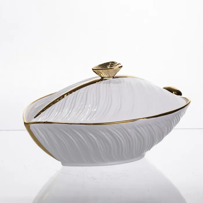 Супниця 800 (мл) каструля 26×18×14 (см) з кришкою Білий з золотом (XL-4074AG) - зображення 3