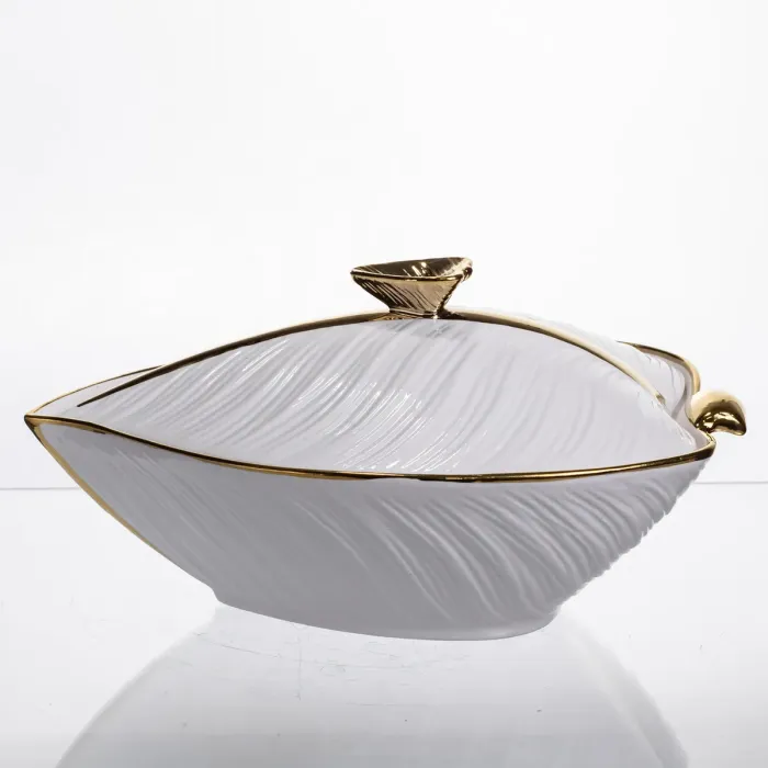 Супниця 800 (мл) каструля 26×18×14 (см) з кришкою Білий з золотом (XL-4074AG) - зображення 5