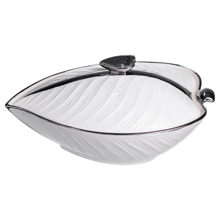 Супниця 800 (мл) порцелянова 32×21×16 (см) з кришкою Білий з сріблом XL-4054AS (XL-4054AS) - зображення 1