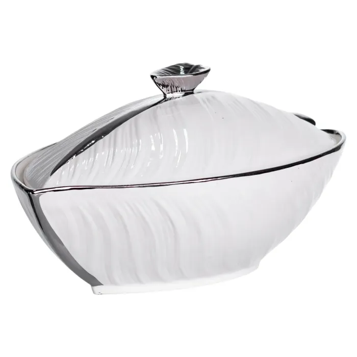 Супниця 800 (мл) порцелянова 32×21×16 (см) з кришкою Білий з сріблом XL-4054AS (XL-4054AS) - зображення 4