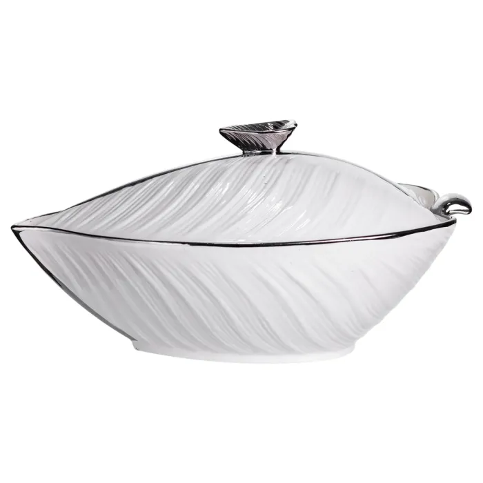 Супниця 800 (мл) порцелянова 32×21×16 (см) з кришкою Білий з сріблом XL-4054AS (XL-4054AS) - зображення 5