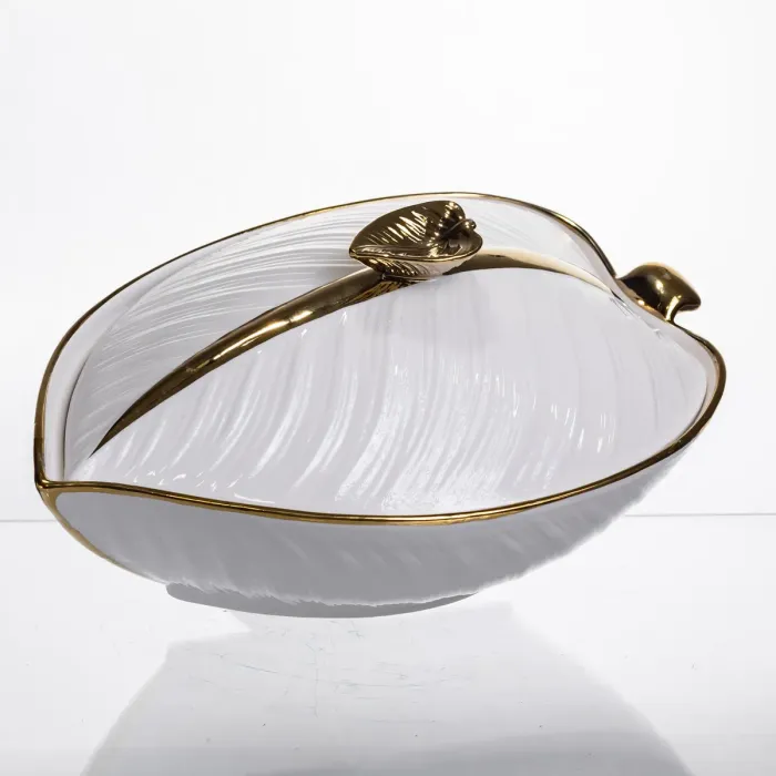 Супниця 800 (мл) порцелянова 32×21×16 (см) з кришкою Біла з золотом XL-4054AG (XL-4054AG) - зображення 1