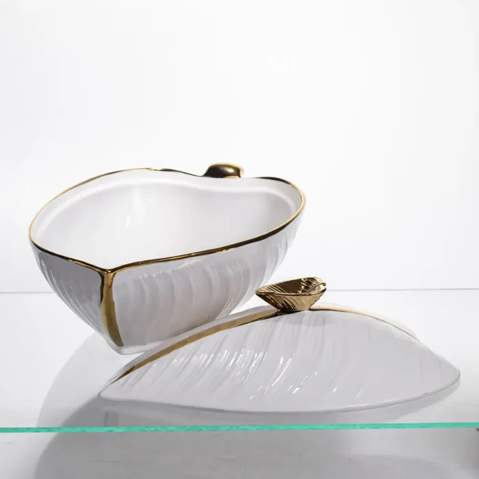 Супниця 800 (мл) порцелянова 32×21×16 (см) з кришкою Біла з золотом XL-4054AG (XL-4054AG) - зображення 2
