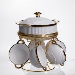 Суповий сервіз на 5 персон супниця 1.8 (л) на підставці з бульйонницями 300 (мл) тарілки для супу Білий із золотом ML151 (ML151)