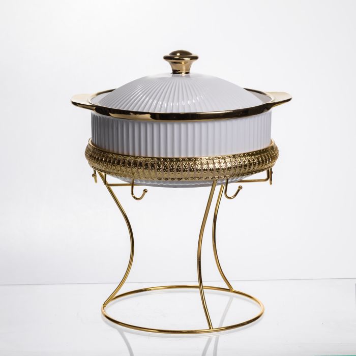 Суповий сервіз на 5 персон супниця 1.8 (л) на підставці з бульйонницями 300 (мл) тарілки для супу Білий із золотом ML151 (ML151) - зображення 2