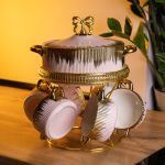 Суповий сервіз на 6 персон супниця 2 (л) на підставці з бульйонницями 400 (мл) тарілки для супу Рожевий з золотом FM-A23-5 (FM-A23-5)