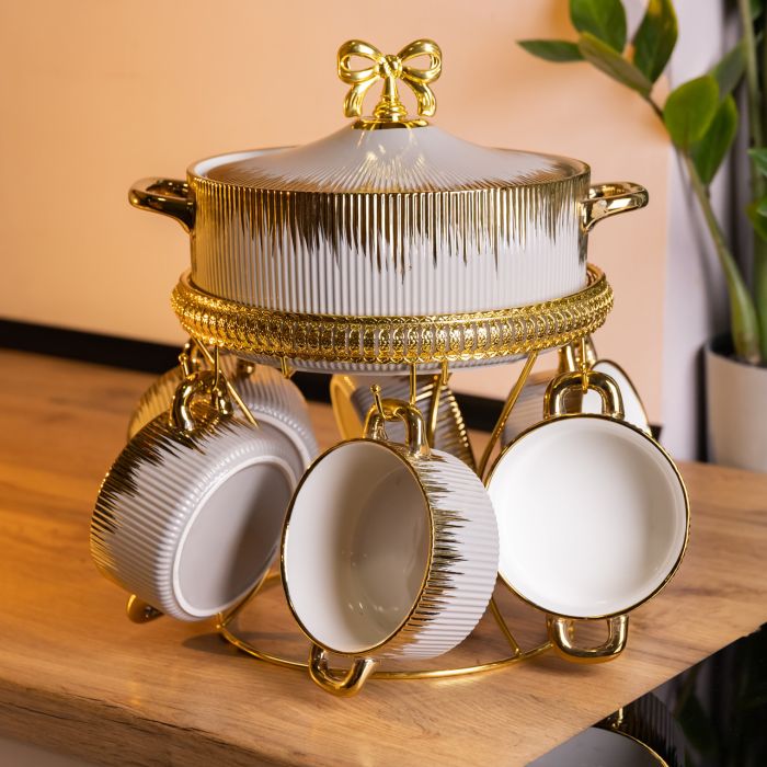 Суповий сервіз на 6 персон супниця 2 (л) на підставці з бульйонницями 400 (мл) тарілки для супу Сірий з золотом FM-A23-6 (FM-A23-6) - изображение 1