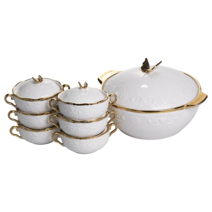Суповий сервіз на 6 осіб супниця 3 (л) з бульйонницями 300 (мл) тарілки для супу SPW-16 (SPW-16) - зображення 6