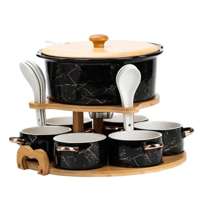 Суповий сервіз супниця 1.7 л піали бульйонниці 6 шт по 250 мл ложки та бамбукова підставка (HP1235) - зображення 5