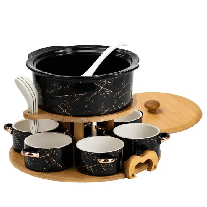 Суповий сервіз супниця 1.7 л піали бульйонниці 6 шт по 250 мл ложки та бамбукова підставка (HP1235) - зображення 6