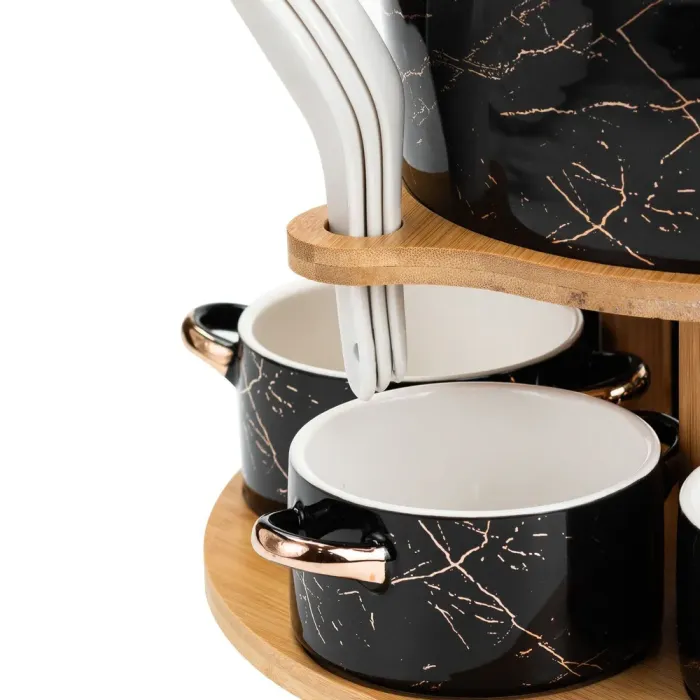 Суповий сервіз супниця 1.7 л піали бульйонниці 6 шт по 250 мл ложки та бамбукова підставка (HP1235) - зображення 7