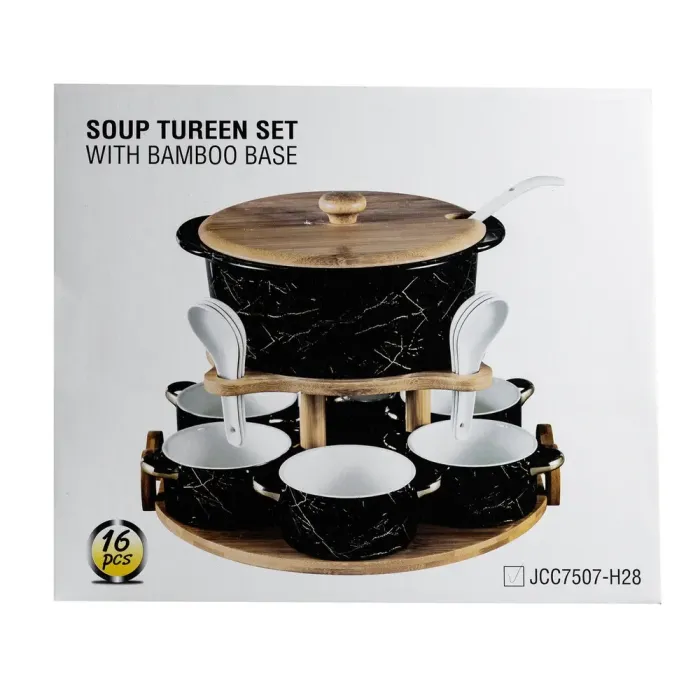 Суповий сервіз супниця 1.7 л піали бульйонниці 6 шт по 250 мл ложки та бамбукова підставка (HP1235) - зображення 10