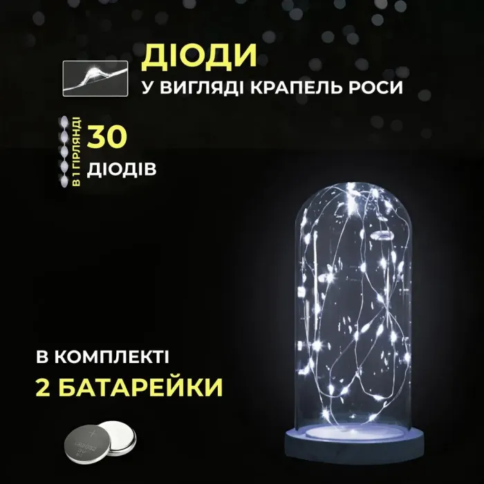 Светодиодная гирлянда Роса 3 метра на батарейках 30 led нить на белом проводе белая (30L3MWW) - изображение 4