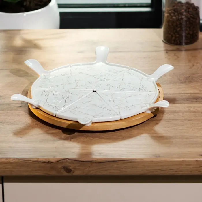 Тарелка для пиццы 28(см) керамическая на бамбуковой подставке секционная (HP1213) - изображение 2