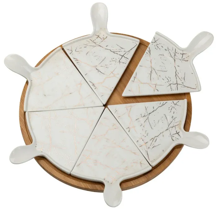 Тарелка для пиццы 28(см) керамическая на бамбуковой подставке секционная (HP1213) - изображение 3