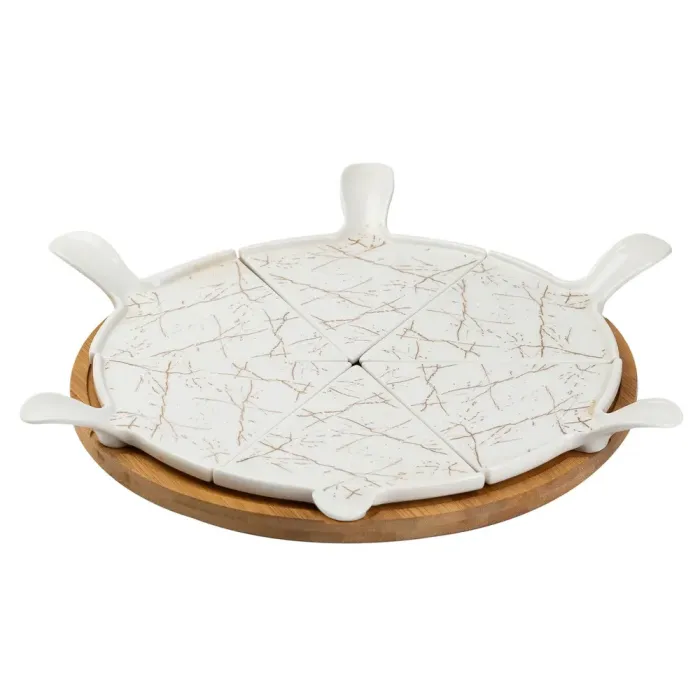 Тарелка для пиццы 28(см) керамическая на бамбуковой подставке секционная (HP1213) - изображение 4