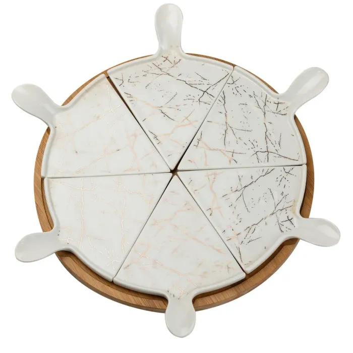 Тарелка для пиццы 28(см) керамическая на бамбуковой подставке секционная (HP1213) - изображение 5