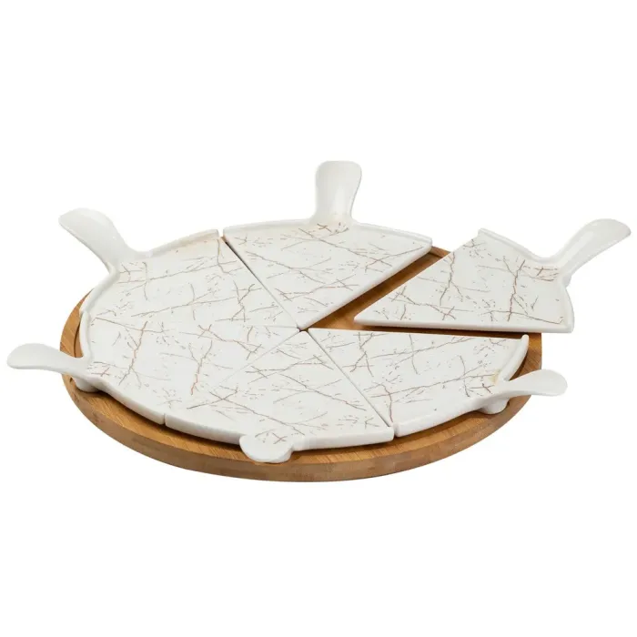 Тарелка для пиццы 28(см) керамическая на бамбуковой подставке секционная (HP1213) - изображение 6