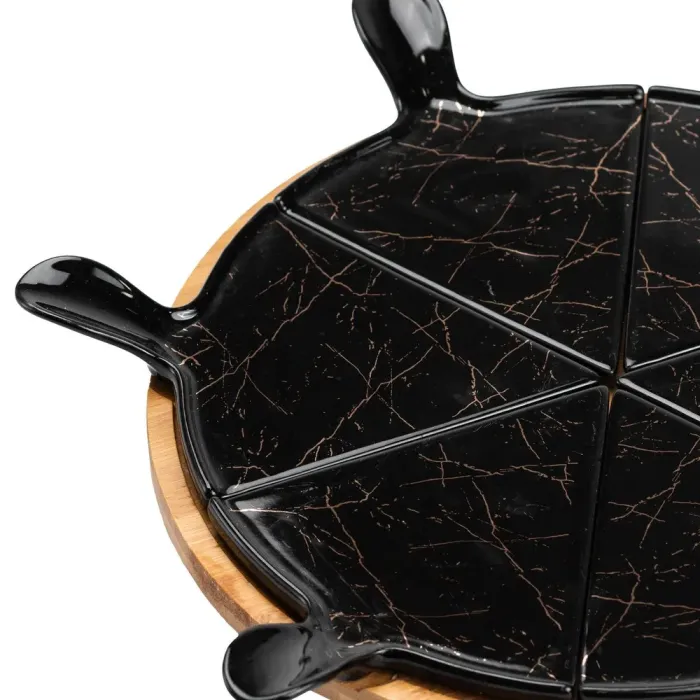 Тарелка для пиццы 28(см) керамическая на бамбуковой подставке секционная (HP1247) - изображение 8