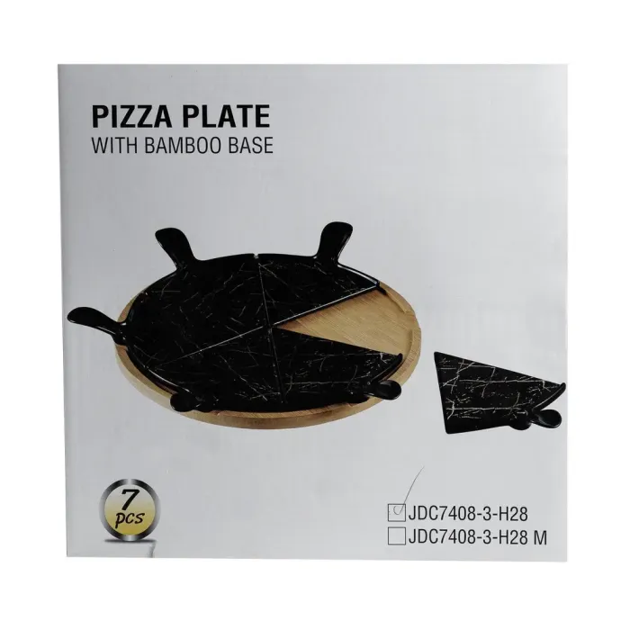 Тарелка для пиццы 28(см) керамическая на бамбуковой подставке секционная (HP1247) - изображение 10