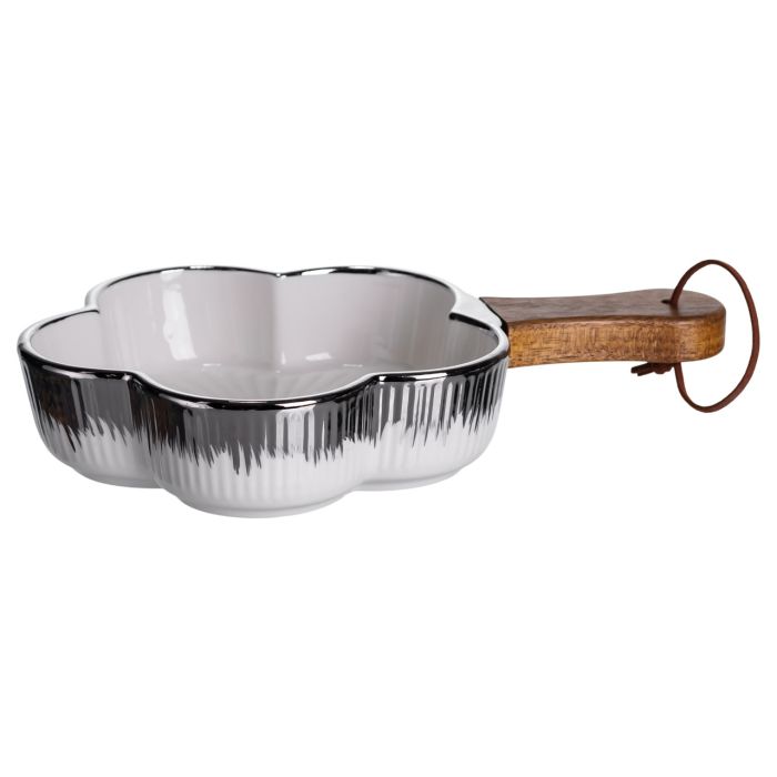 Тарілка порцелянова глибока з ручкою Квітка 24×16×4 (см) блюдо сервірувальне з ручкою для подачі тарілка сковорода Срібло ZJH-13-3 (ZJH-13-3) - изображение 2