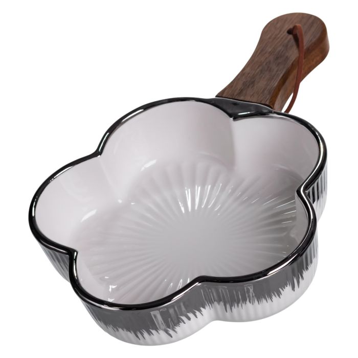 Тарілка порцелянова глибока з ручкою Квітка 24×16×4 (см) блюдо сервірувальне з ручкою для подачі тарілка сковорода Срібло ZJH-13-3 (ZJH-13-3) - изображение 3