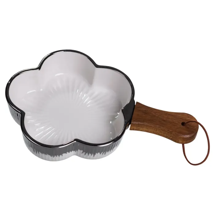 Тарілка порцелянова глибока з ручкою Квітка 24×16×4 (см) блюдо сервірувальне з ручкою для подачі тарілка сковорода Срібло ZJH-13-3 (ZJH-13-3) - зображення 4