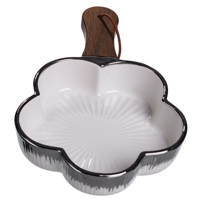 Тарілка порцелянова глибока з ручкою Квітка 24×16×4 (см) блюдо сервірувальне з ручкою для подачі тарілка сковорода Срібло ZJH-13-3 (ZJH-13-3) - изображение 5