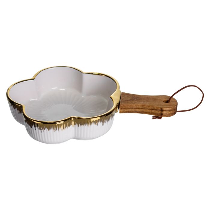 Тарілка порцелянова глибока з ручкою Квітка 24×16×4 (см) блюдо сервірувальне з ручкою для подачі тарілка сковорода Золото ZJH-13-1 (ZJH-13-1) - изображение 1