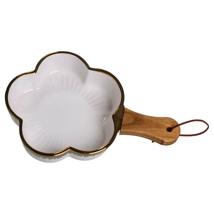 Тарілка порцелянова глибока з ручкою Квітка 24×16×4 (см) блюдо сервірувальне з ручкою для подачі тарілка сковорода Золото ZJH-13-1 (ZJH-13-1) - зображення 2