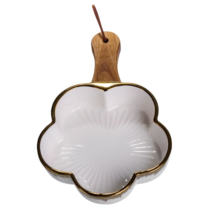 Тарілка порцелянова глибока з ручкою Квітка 24×16×4 (см) блюдо сервірувальне з ручкою для подачі тарілка сковорода Золото ZJH-13-1 (ZJH-13-1) - изображение 3