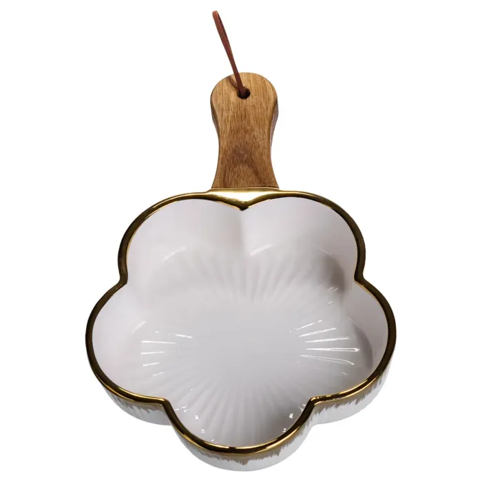 Тарілка порцелянова глибока з ручкою Квітка 24×16×4 (см) блюдо сервірувальне з ручкою для подачі тарілка сковорода Золото ZJH-13-1 (ZJH-13-1) - зображення 3