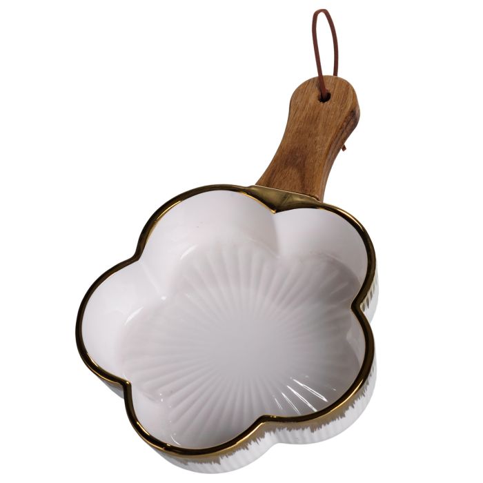 Тарілка порцелянова глибока з ручкою Квітка 24×16×4 (см) блюдо сервірувальне з ручкою для подачі тарілка сковорода Золото ZJH-13-1 (ZJH-13-1) - изображение 4