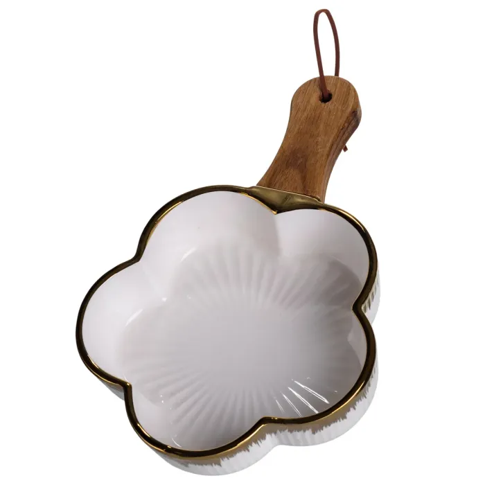 Тарілка порцелянова глибока з ручкою Квітка 24×16×4 (см) блюдо сервірувальне з ручкою для подачі тарілка сковорода Золото ZJH-13-1 (ZJH-13-1) - зображення 4