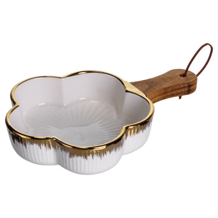 Тарілка порцелянова глибока з ручкою Квітка 24×16×4 (см) блюдо сервірувальне з ручкою для подачі тарілка сковорода Золото ZJH-13-1 (ZJH-13-1) - изображение 5