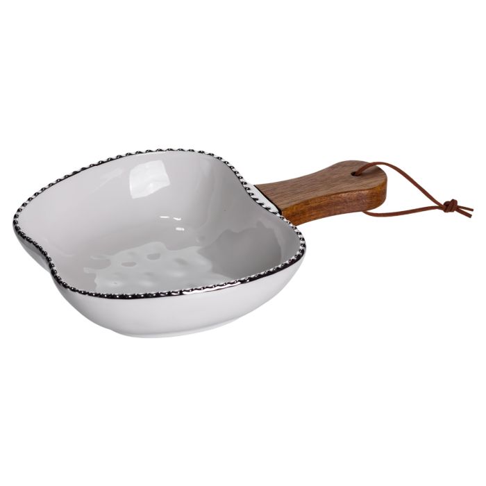 Тарілка порцелянова глибока з ручкою Яблуко 23×16×4 (см) блюдо сервірувальне з ручкою для подачі тарілка сковорода Срібло ZJH-15-1 (ZJH-15-1) - изображение 2