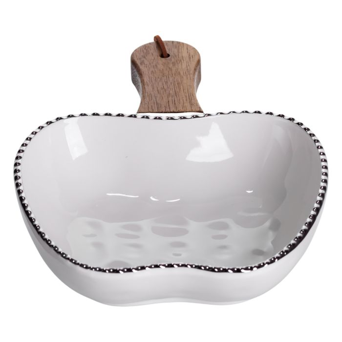 Тарілка порцелянова глибока з ручкою Яблуко 23×16×4 (см) блюдо сервірувальне з ручкою для подачі тарілка сковорода Срібло ZJH-15-1 (ZJH-15-1) - изображение 3