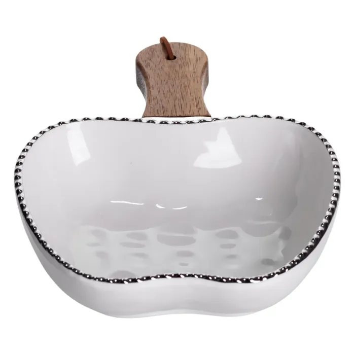 Тарілка порцелянова глибока з ручкою Яблуко 23×16×4 (см) блюдо сервірувальне з ручкою для подачі тарілка сковорода Срібло ZJH-15-1 (ZJH-15-1) - зображення 3