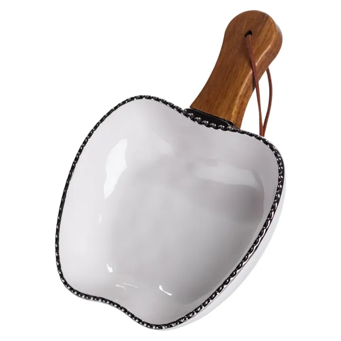 Тарілка порцелянова глибока з ручкою Яблуко 23×16×4 (см) блюдо сервірувальне з ручкою для подачі тарілка сковорода Срібло ZJH-15-1 (ZJH-15-1) - зображення 4